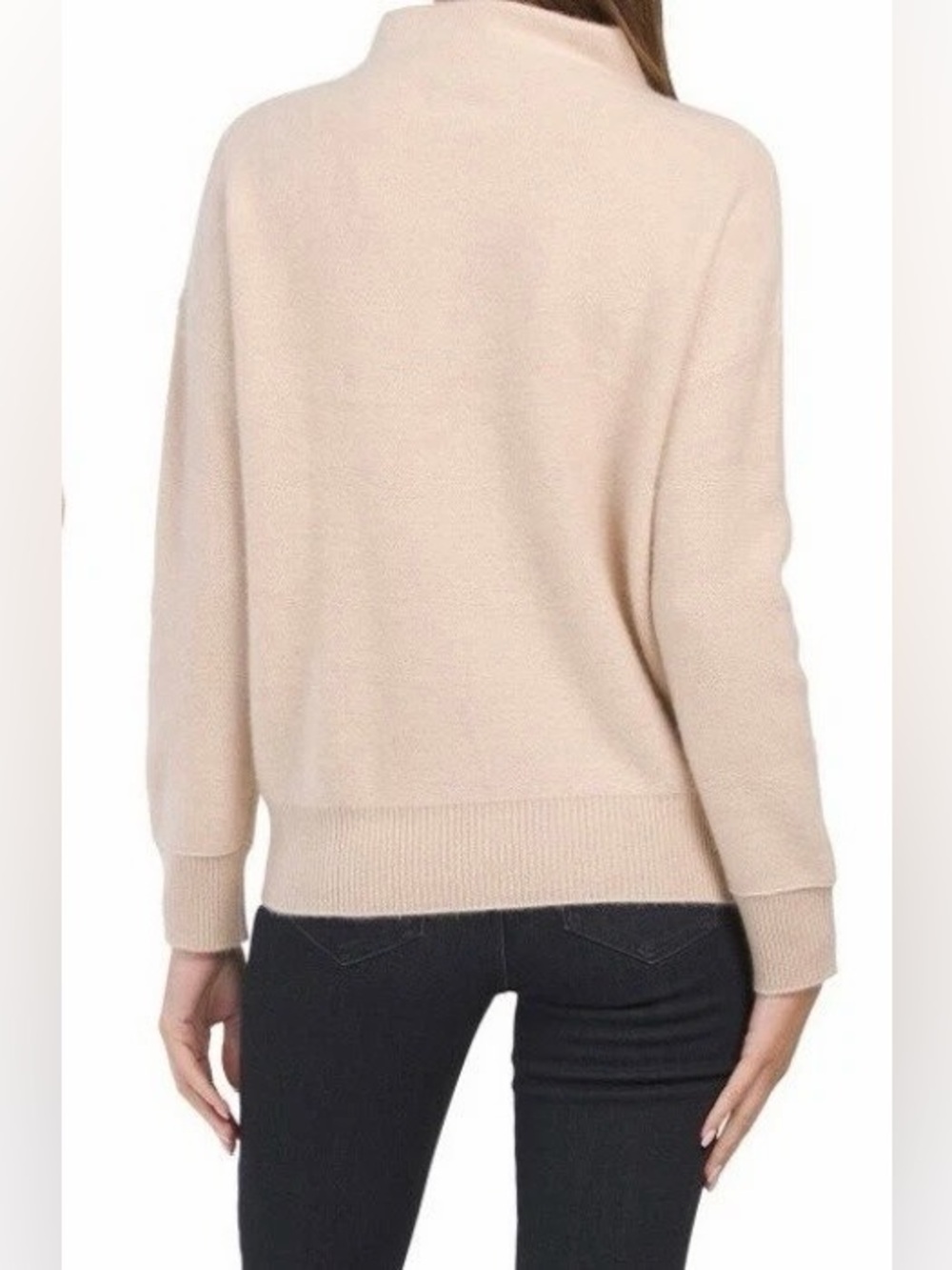 TAHARI Boiled 100% 2PLY Cashmere Mock Neck Sweater Ultra Soft Light Beige sz XS - Picture 9 of 9